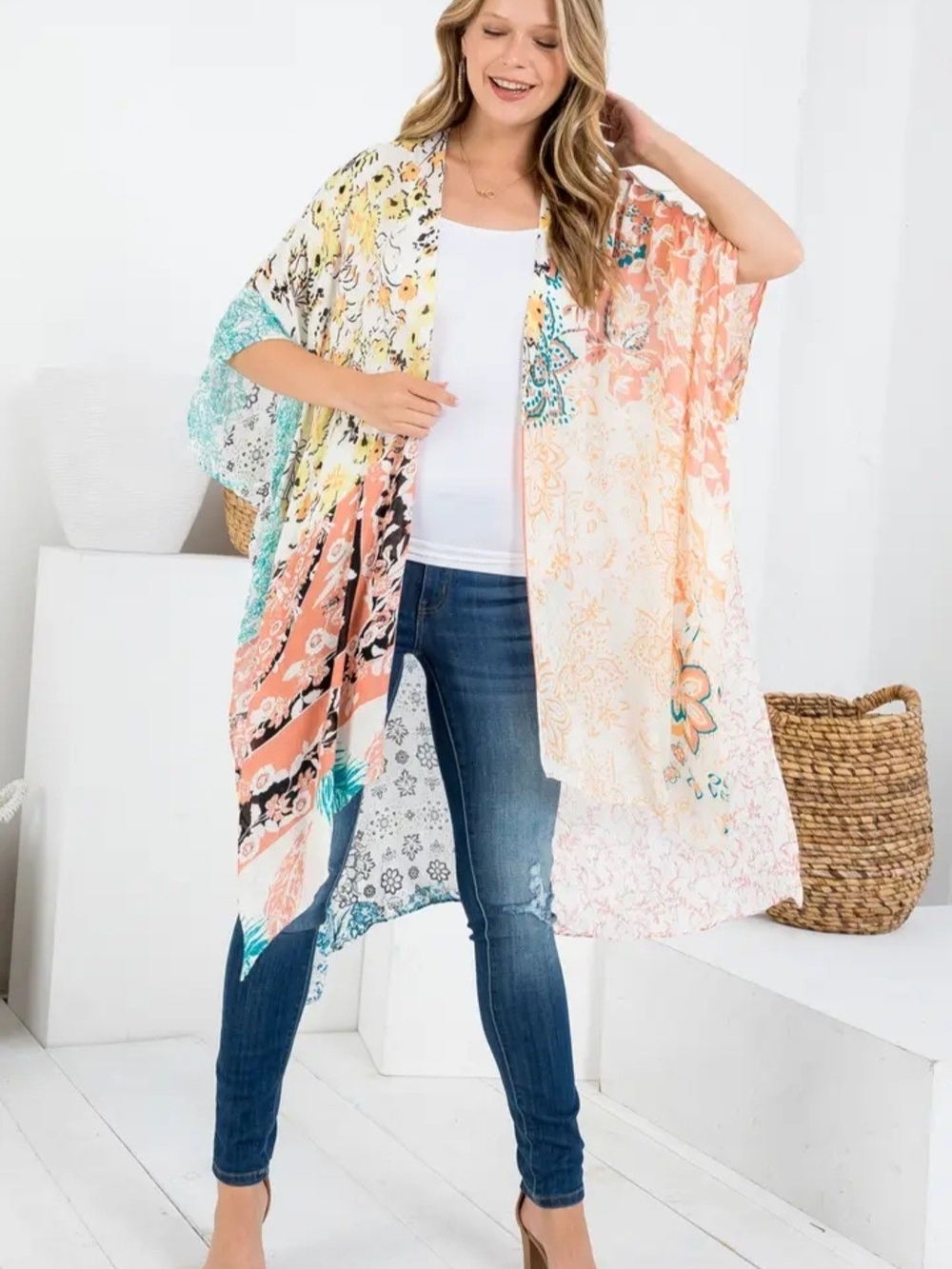 Lightweight Multicolor Floral Kimono.